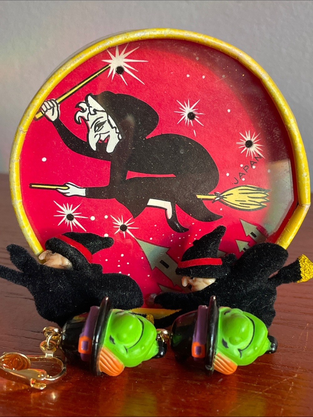 Vintage Halloween Witch Themed Trinket Bundle Dexterity Game Japan Russ Earrings